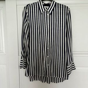 Alice + Olivia silk blue and white striped button down blouse - M